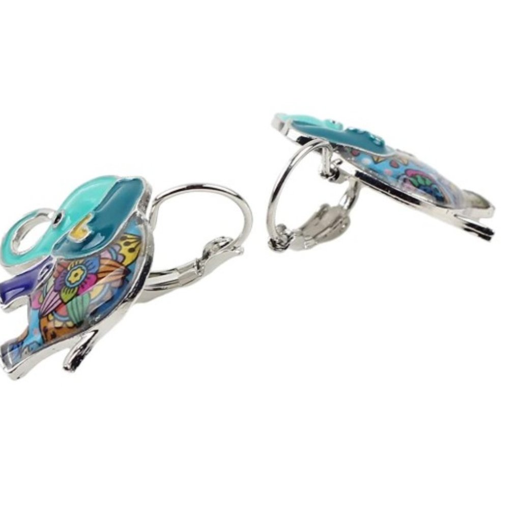 Colorful Enamel Elephant earrings - Picture 2 of 3